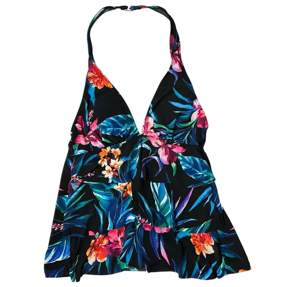 2/$30 NWT Swim Solutions Triple Tier Halter Tankini Swim Top Floral Size 8